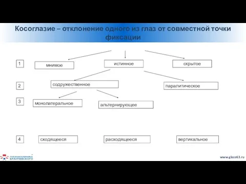 паралитическое содружественное монолатеральное расходящееся альтернирующее вертикальное мнимое сходящееся скрытое истинное 1 2 3