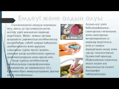 Сальмонеллезді емдеуде асқазанды жуу, диета, су-тұз алмасуын ретке келтіру үшін