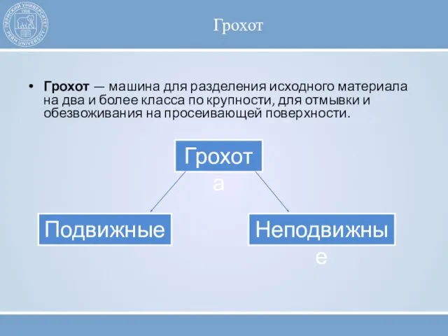 Грохот Грохот — машина для разделения исходного материала на два