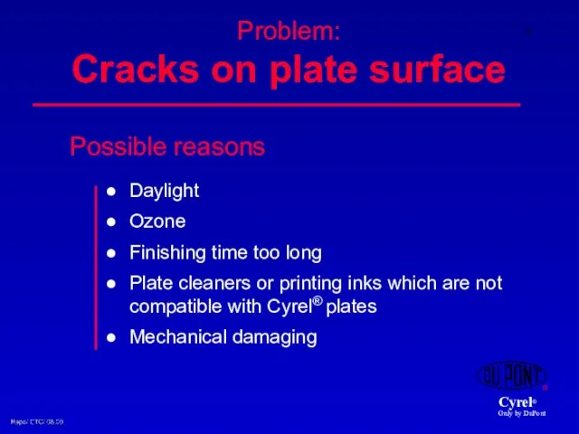 Problem: Cracks on plate surface Daylight Ozone Finishing time too