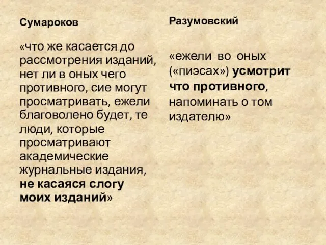 Сумароков «что же касается до рассмотрения изданий, нет ли в