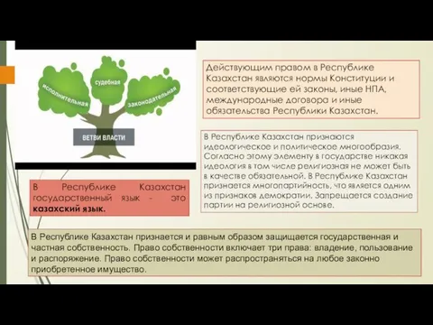 Действующим правом в Республике Казахстан являются нормы Конституции и соответствующие