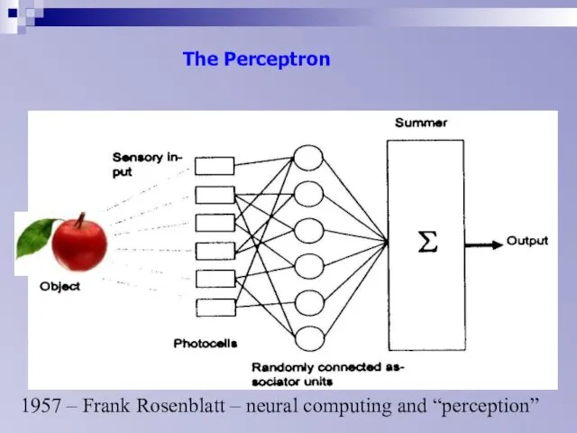 The Perceptron 1957 – Frank Rosenblatt – neural computing and “perception”