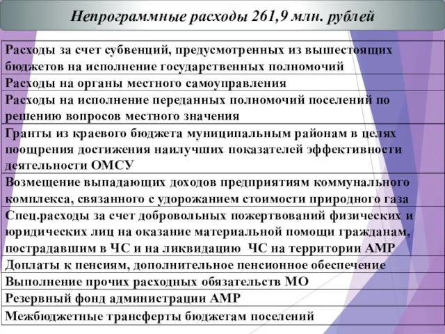 Непрограммные расходы 261,9 млн. рублей
