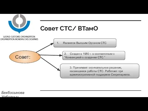 Совет СТС/ ВТамО Бекбосынова Улболсын Совет: Является Высшим Органом СТС