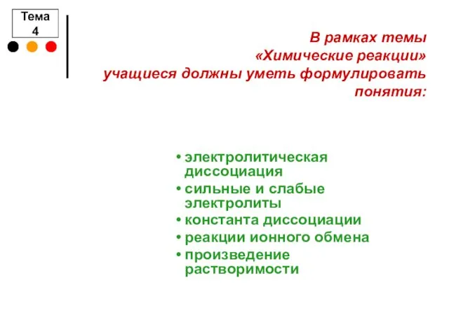 В рамках темы «Химические реакции» учащиеся должны уметь формулировать понятия: