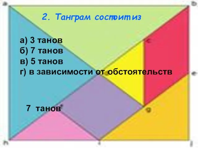 2. Танграм состоит из а) 3 танов б) 7 танов в) 5 танов