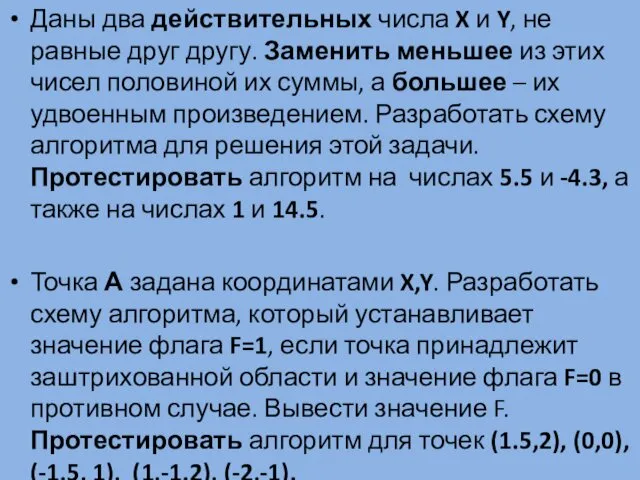 Даны два действительных числа X и Y, не равные друг