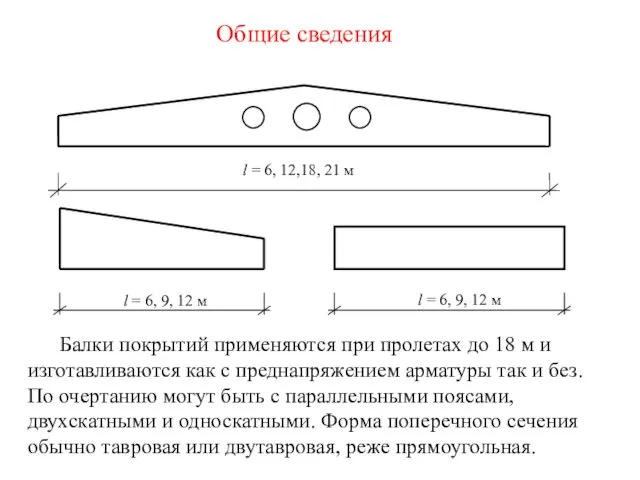 Общие сведения l = 6, 12,18, 21 м l =