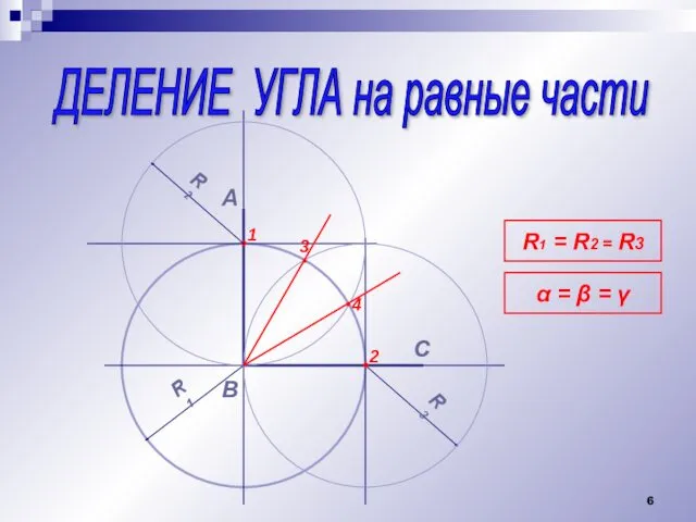 ДЕЛЕНИЕ УГЛА на равные части А В R1 R3 R1