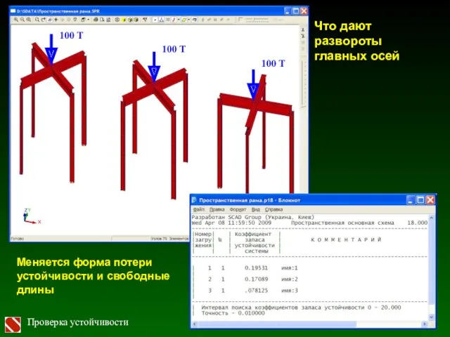 Проверка устойчивости 100 Τ 100 Τ 100 Τ Что дают развороты главных осей