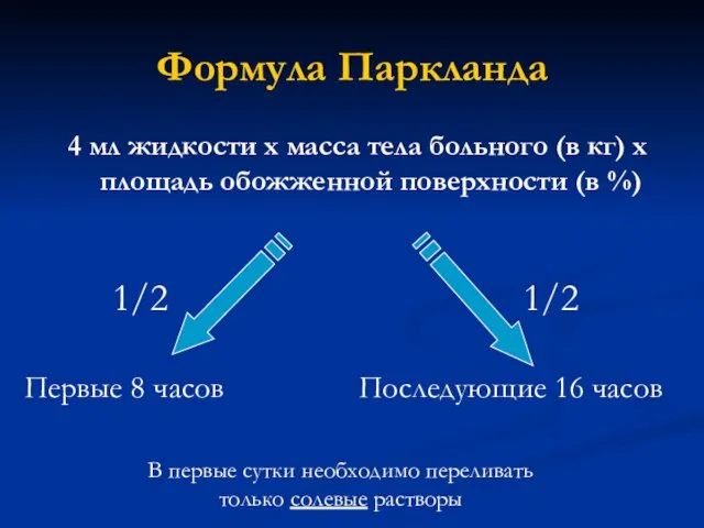 Формула Паркланда 4 мл жидкости х масса тела больного (в