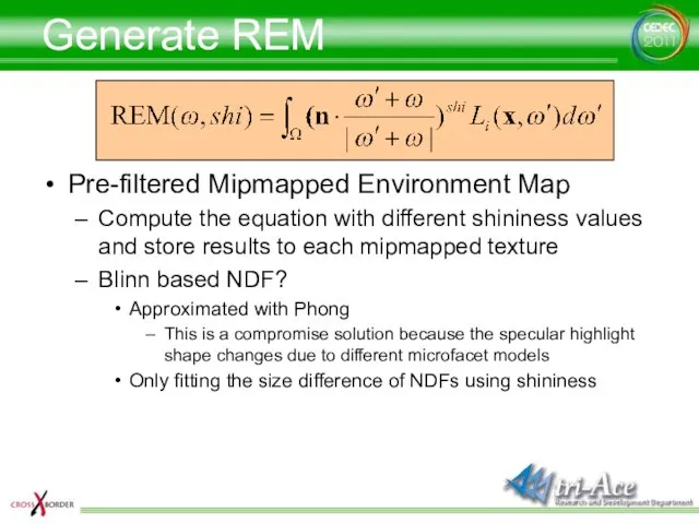 Generate REM Pre-filtered Mipmapped Environment Map Compute the equation with