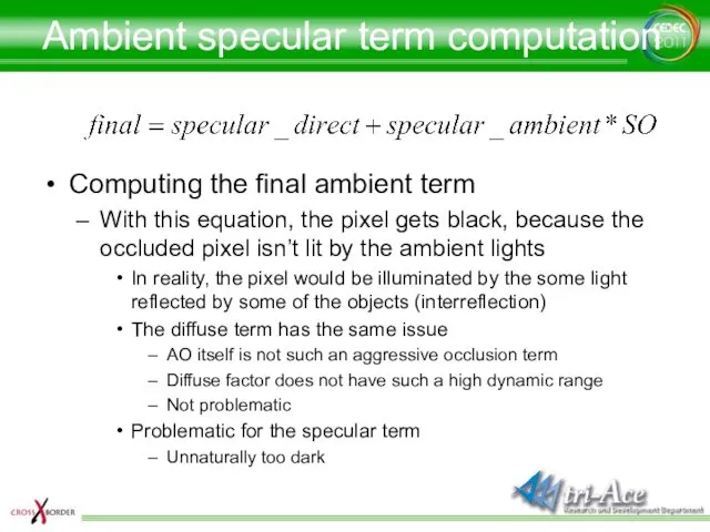 Ambient specular term computation Computing the final ambient term With