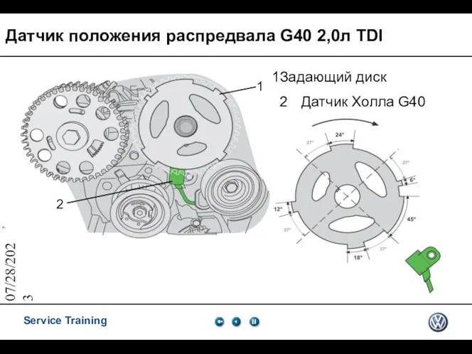 07/28/2023 Датчик положения распредвала G40 2,0л TDI Задающий диск 2 Датчик Холла G40 1 2