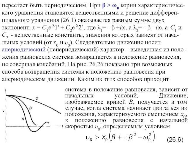 перестает быть периодическим. При β > ω0 корни характеристичес- кого