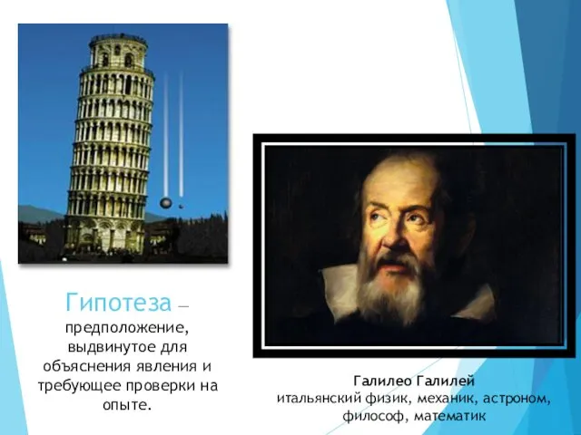 Галилео Галилей итальянский физик, механик, астроном, философ, математик Гипотеза — предположение, выдвинутое для