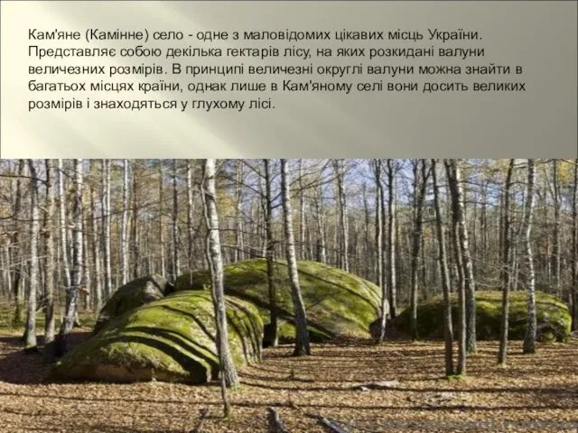 Кам'яне (Камінне) село - одне з маловідомих цікавих місць України. Представляє собою декілька