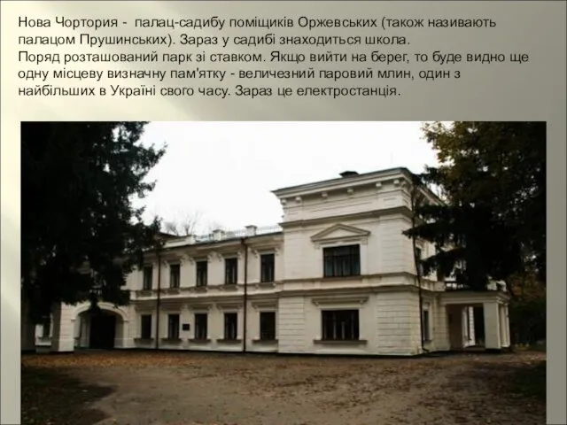Нова Чортория - палац-садибу поміщиків Оржевських (також називають палацом Прушинських).