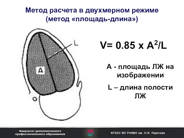 Метод расчета в двухмерном режиме (метод «площадь-длина») V= 0.85 х А2/L А -