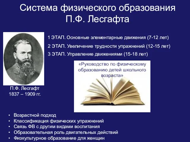 Система физического образования П.Ф. Лесгафта П.Ф. Лесгафт 1837 – 1909