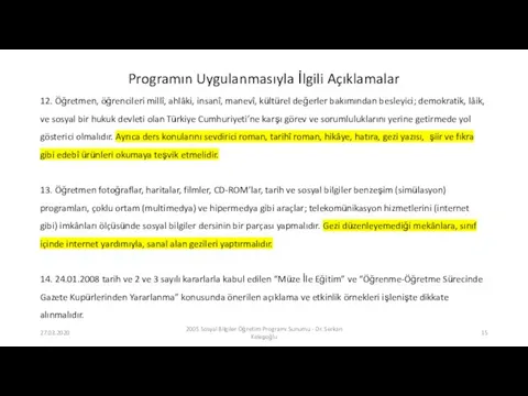 27.03.2020 2005 Sosyal Bilgiler Öğretim Programı Sunumu - Dr. Serkan