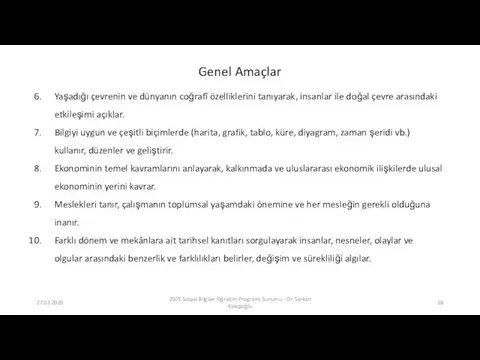 27.03.2020 2005 Sosyal Bilgiler Öğretim Programı Sunumu - Dr. Serkan