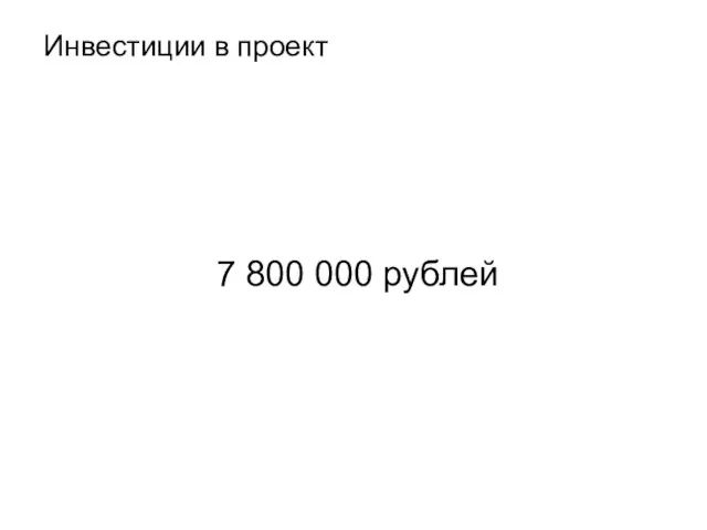 7 800 000 рублей Инвестиции в проект
