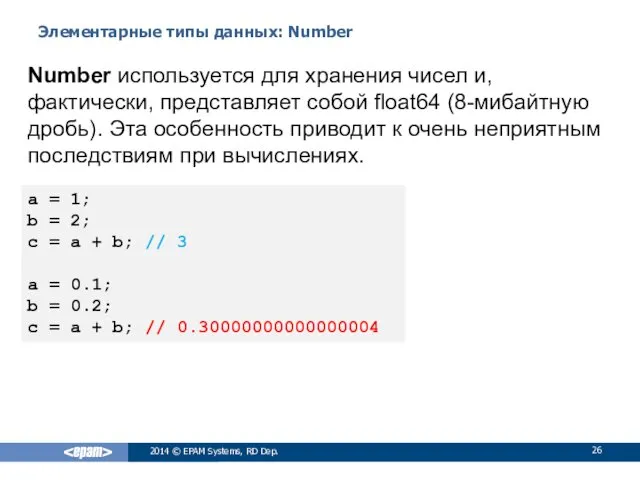 Элементарные типы данных: Number 2014 © EPAM Systems, RD Dep.