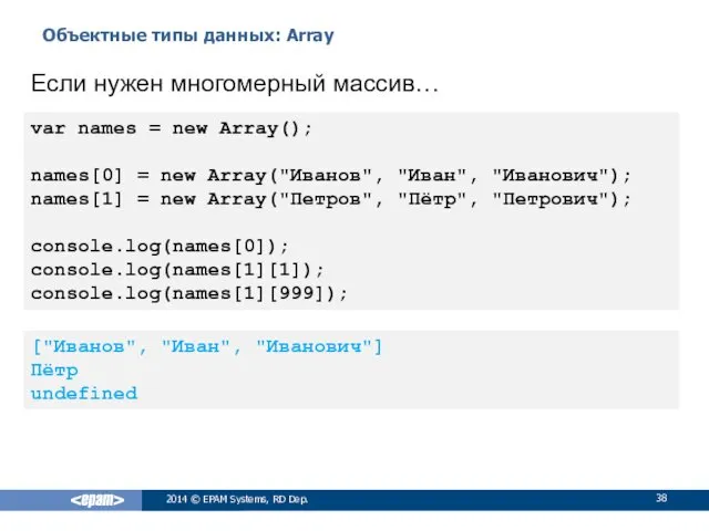 Объектные типы данных: Array 2014 © EPAM Systems, RD Dep.