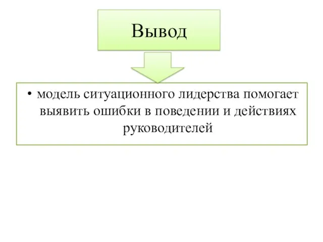 Вывод модель ситуационного лидерства помогает выявить ошибки в поведении и действиях руководителей