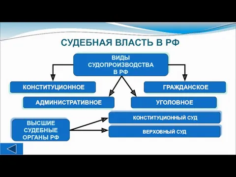 СУДЕБНАЯ ВЛАСТЬ В РФ ВИДЫ СУДОПРОИЗВОДСТВА В РФ ГРАЖДАНСКОЕ УГОЛОВНОЕ