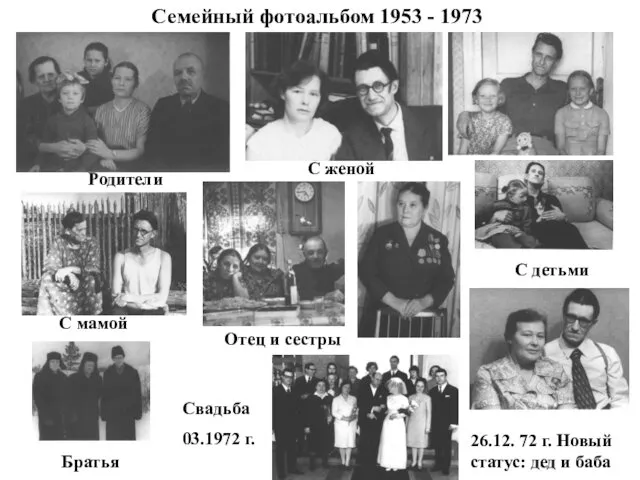 Семейный фотоальбом 1953 - 1973 Родители С женой С детьми С мамой Отец