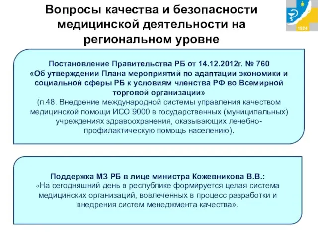 Вопросы качества и безопасности медицинской деятельности на региональном уровне Постановление Правительства РБ от