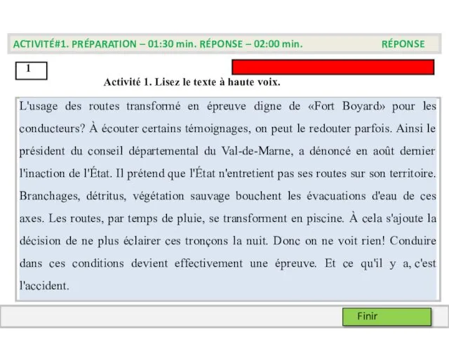 Activité 1. Lisez le texte à haute voix. ACTIVITÉ#1. PRÉPARATION