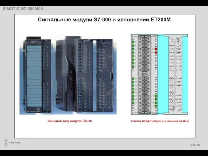 Сигнальные модули S7-300 в исполнении ЕТ200М Внешний вид модуля DO-16 Схема подключения внешних цепей