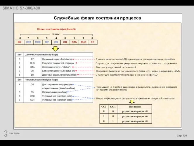 Служебные флаги состояния процесса В начале цепи (сегмента LAD) производится