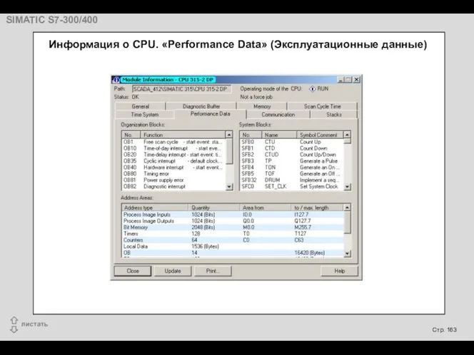 Информация о CPU. «Performance Data» (Эксплуатационные данные)