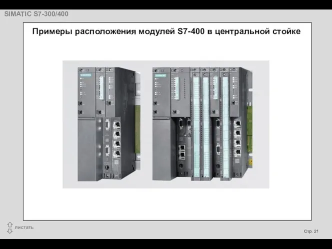 Примеры расположения модулей S7-400 в центральной стойке