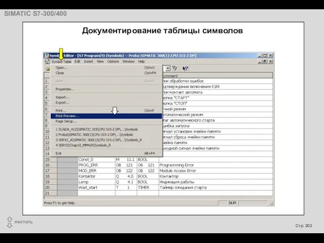 Документирование таблицы символов