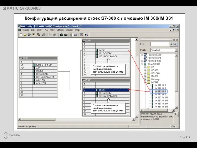 Конфигурация расширения стоек S7-300 с помощью IM 360/IM 361 Стойка