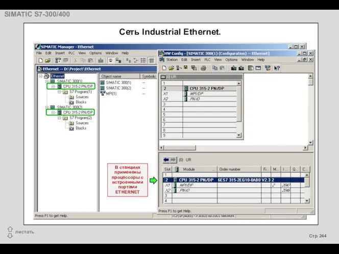 Cеть Industrial Ethernet. В станциях применены процессоры с встроенными портами ETHERNET