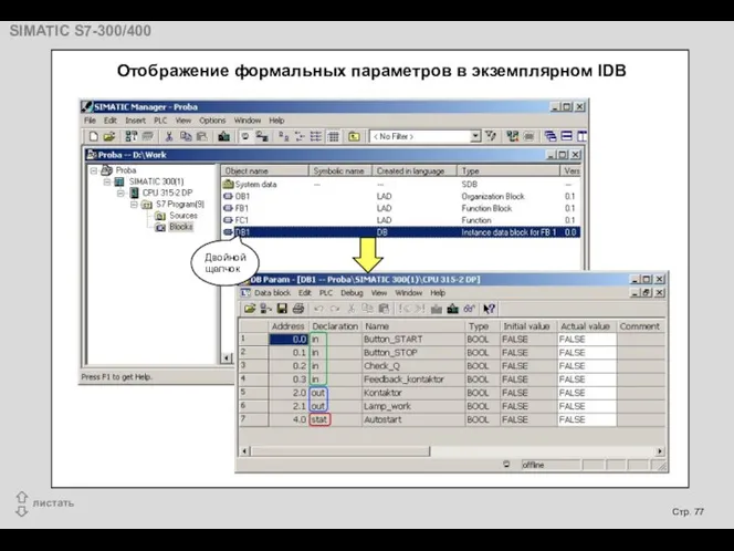 Двойной щелчок Отображение формальных параметров в экземплярном IDB