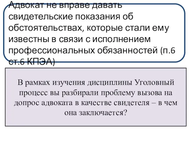 Адвокат не вправе давать свидетельские показания об обстоятельствах, которые стали