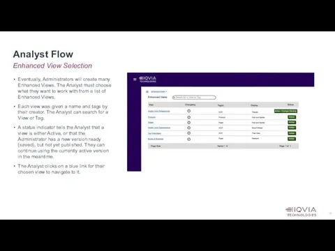 Enhanced View Selection Analyst Flow Eventually, Administrators will create many