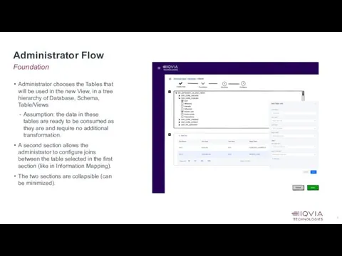 Foundation Administrator Flow Administrator chooses the Tables that will be