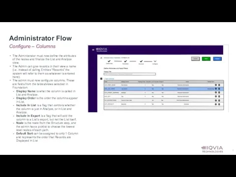 Configure – Columns Administrator Flow The Administrator must now define