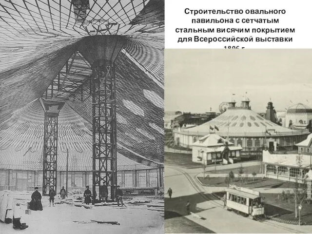 Строительство овального павильона с сетчатым стальным висячим покрытием для Всероссийской выставки 1896 г.