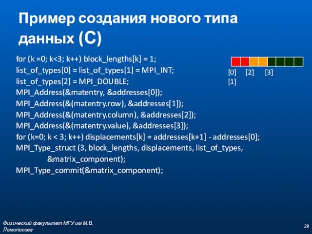 Пример создания нового типа данных (С) for (k =0; k