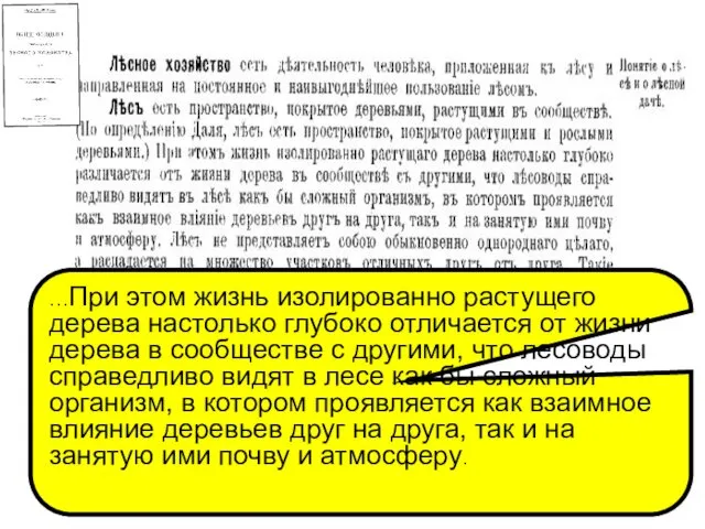 …При этом жизнь изолированно растущего дерева настолько глубоко отличается от